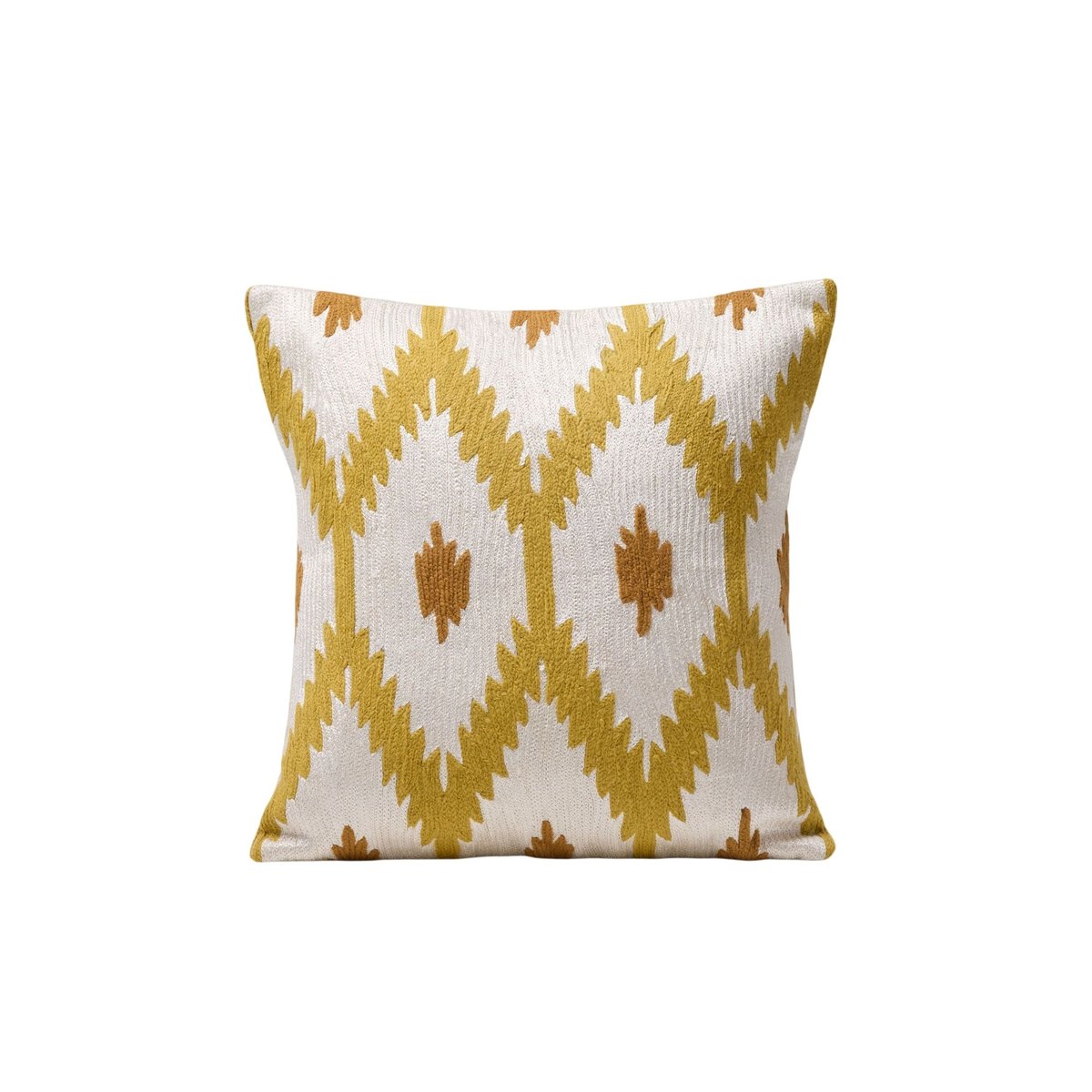 Housse De Coussin en Motif ikat en point de chainette JOKO ivoire et jaune, MADURA
