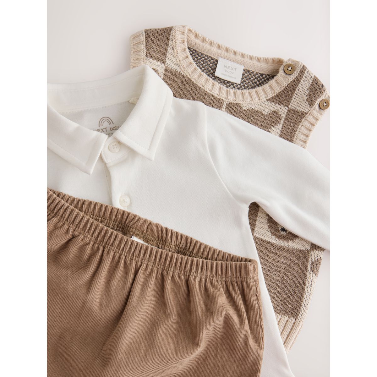 Body sans manches en maille et pantalon bébé marron, NEXT
