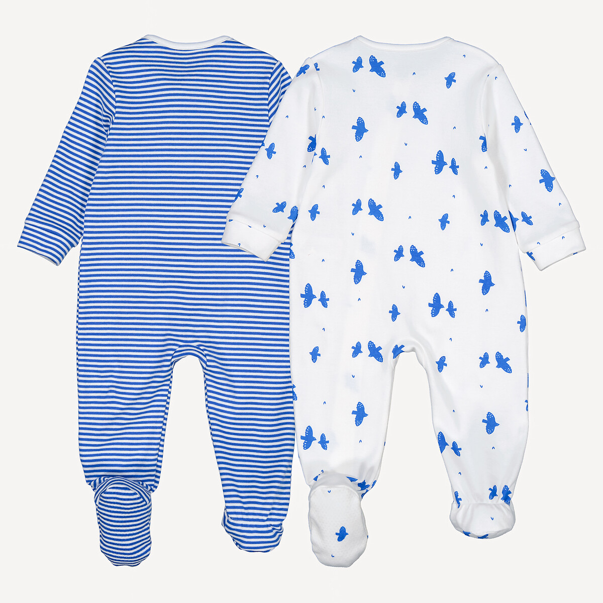 Lot 2 pyjamas coton imprimés oiseaux et rayures assortis, LA REDOUTE COLLECTIONS