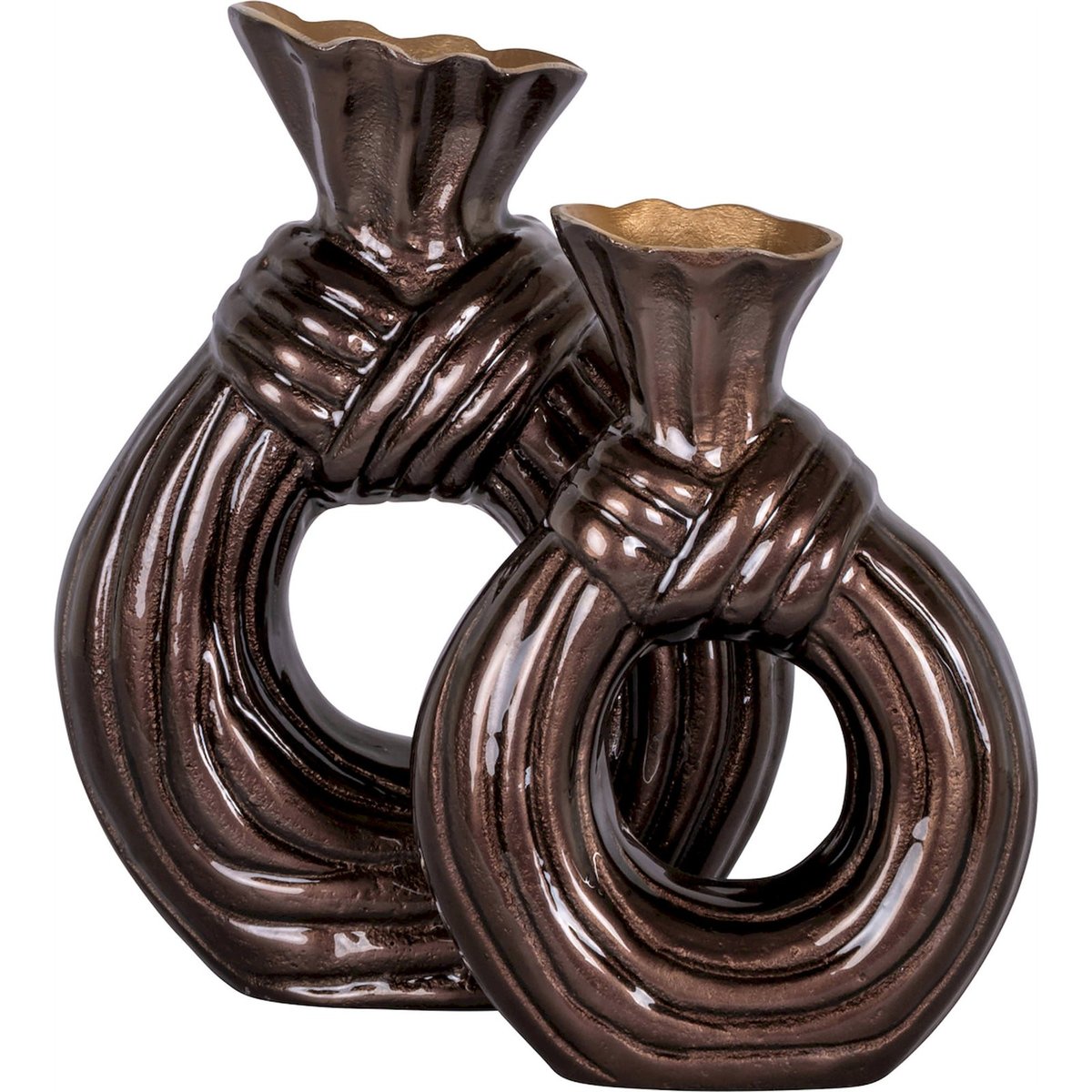 Vase anneau en aluminium au design organique marron foncé métallisé, RECOLLECTION