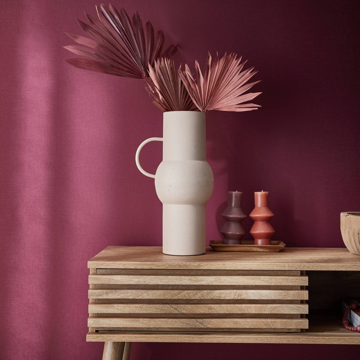 Console scandinave décor bois avec porte coulissante rainurée MADERE naturel, SWEEEK