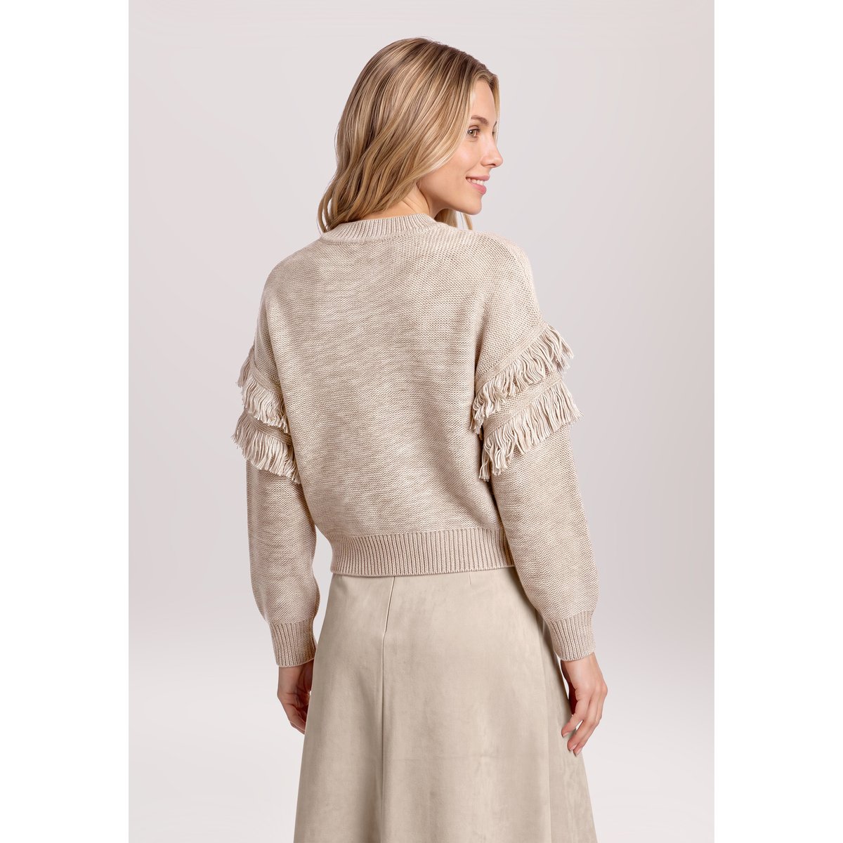 Pull-over en maille à franges taupe melange, BETTY & CO