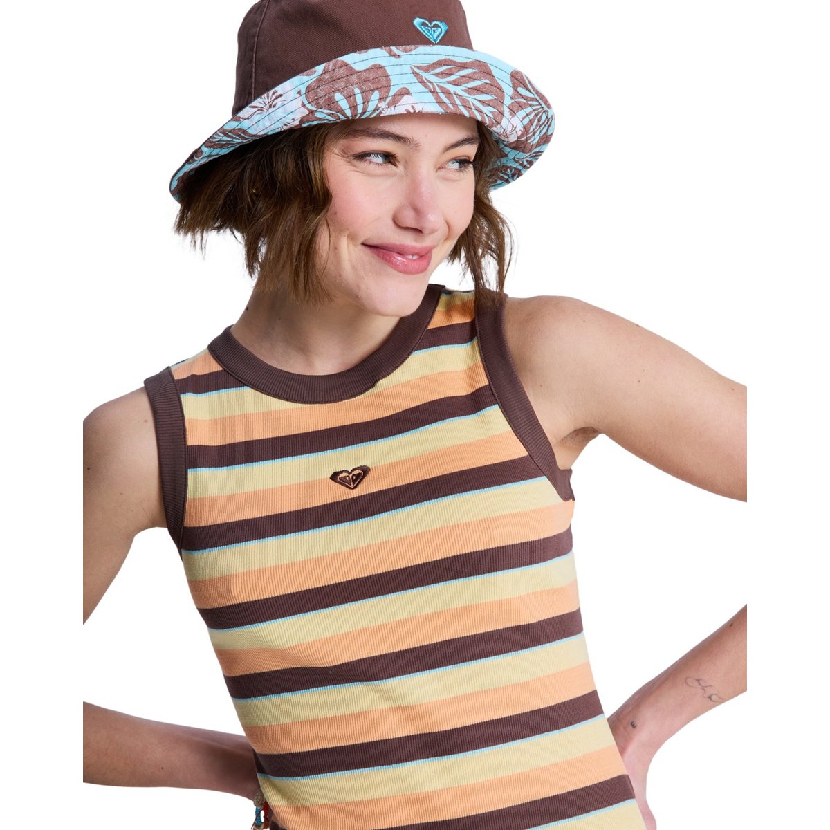 Robe sans manches en maille côtelée ICONIC DAYS STRIPES. marron french roast hey day stripe, ROXY