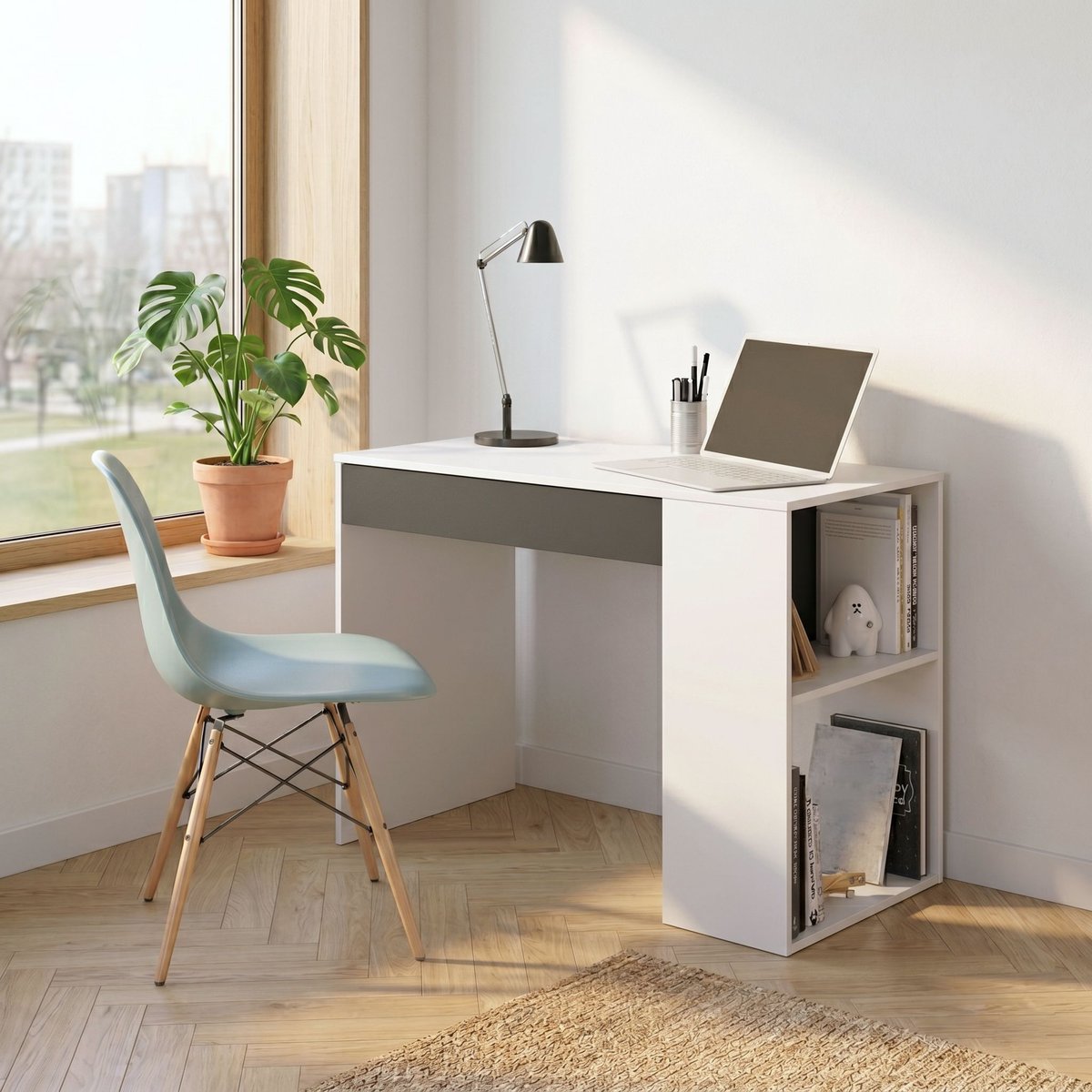 Bureau bois avec tiroir et niches blanc, TERRE DE NUIT