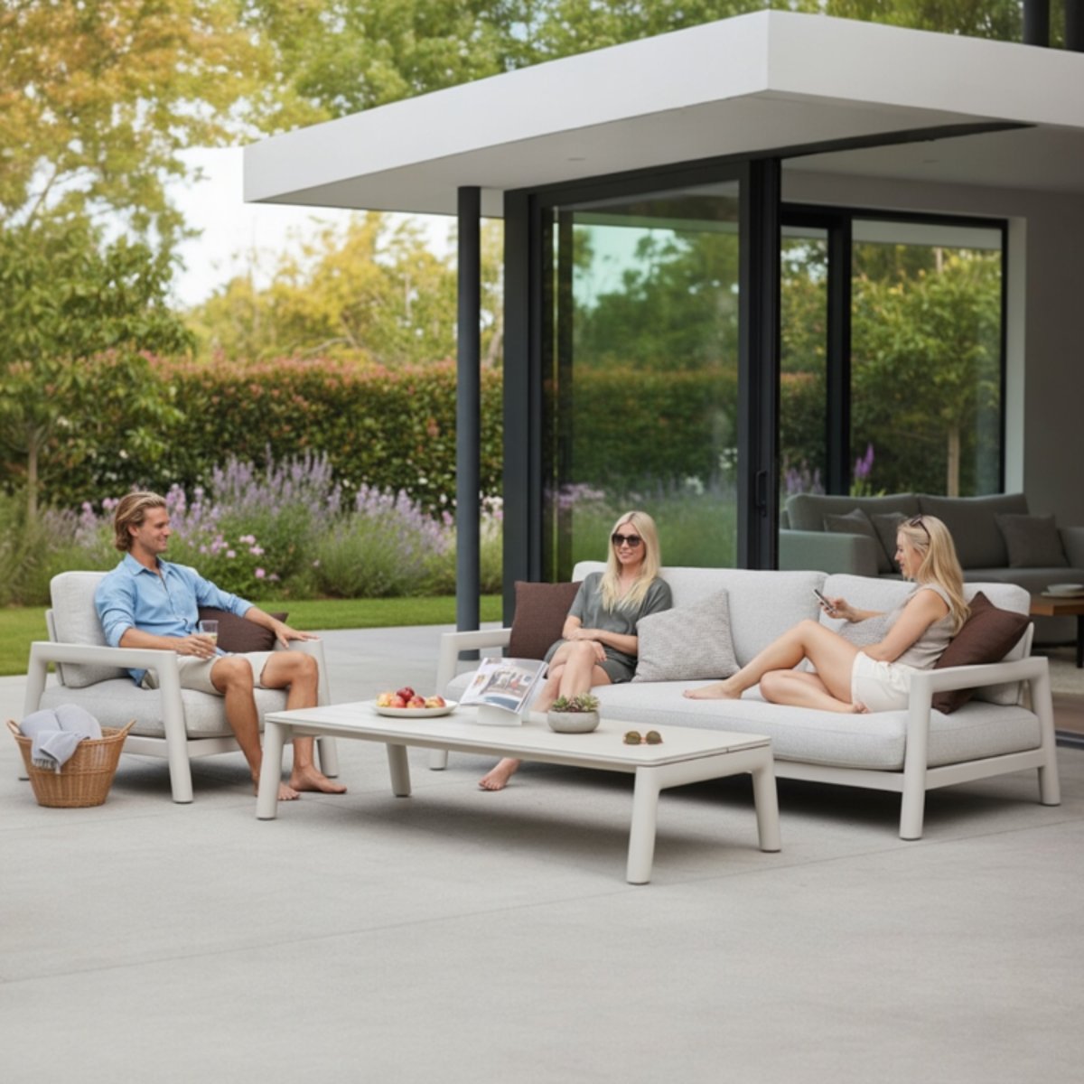 Salon de jardin en aluminium, MATIA beige galet, AU JARDIN DE CHLOÉ