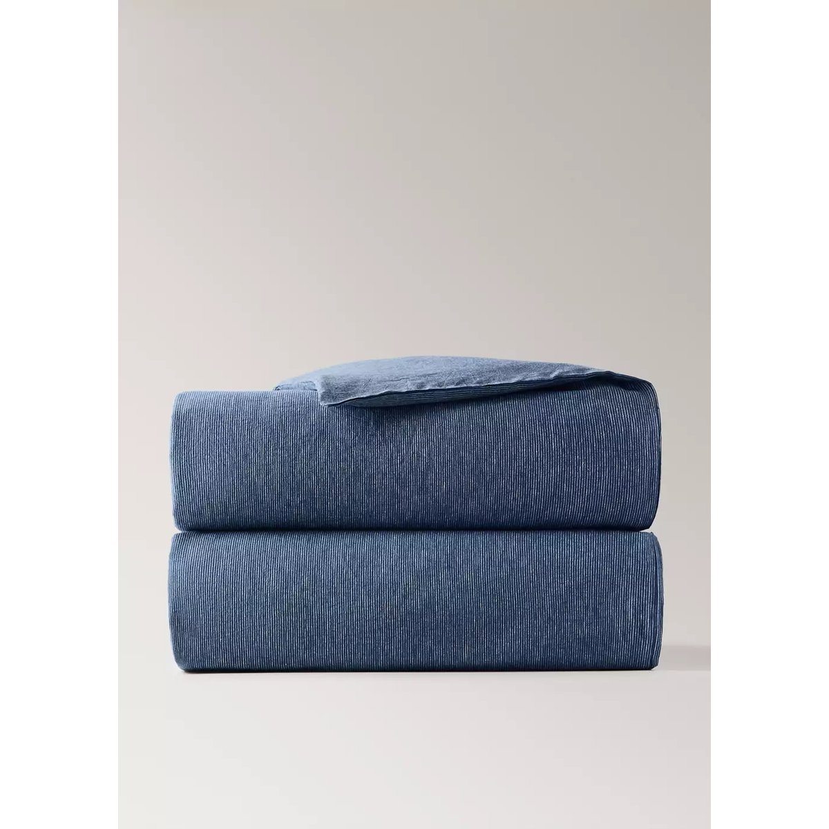 Housse de couette lin et coton mini rayures lit 90 cm bleu indigo, MANGO HOME