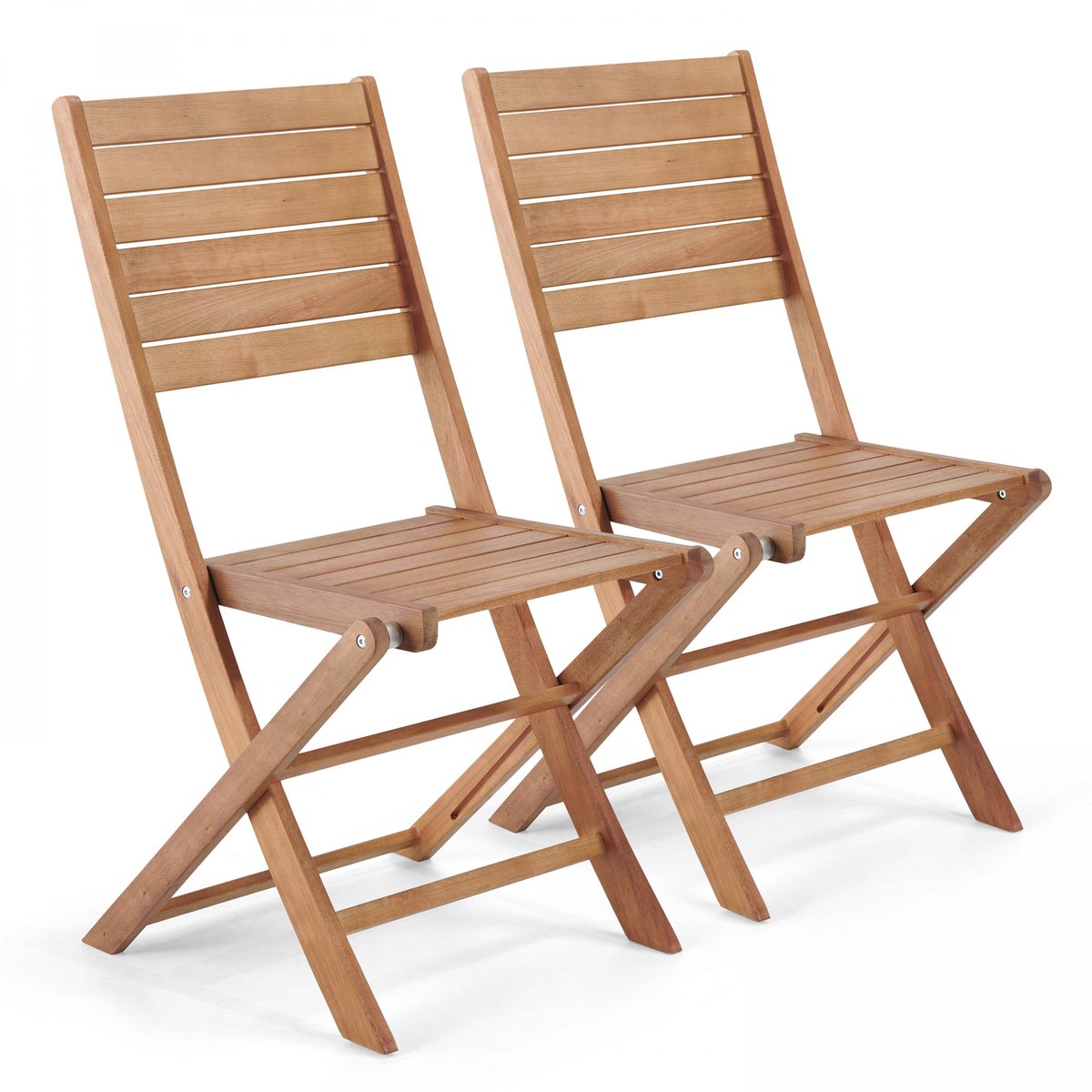 Lot de 2 chaises pliantes eucalyptus, CANET marron, OVIALA