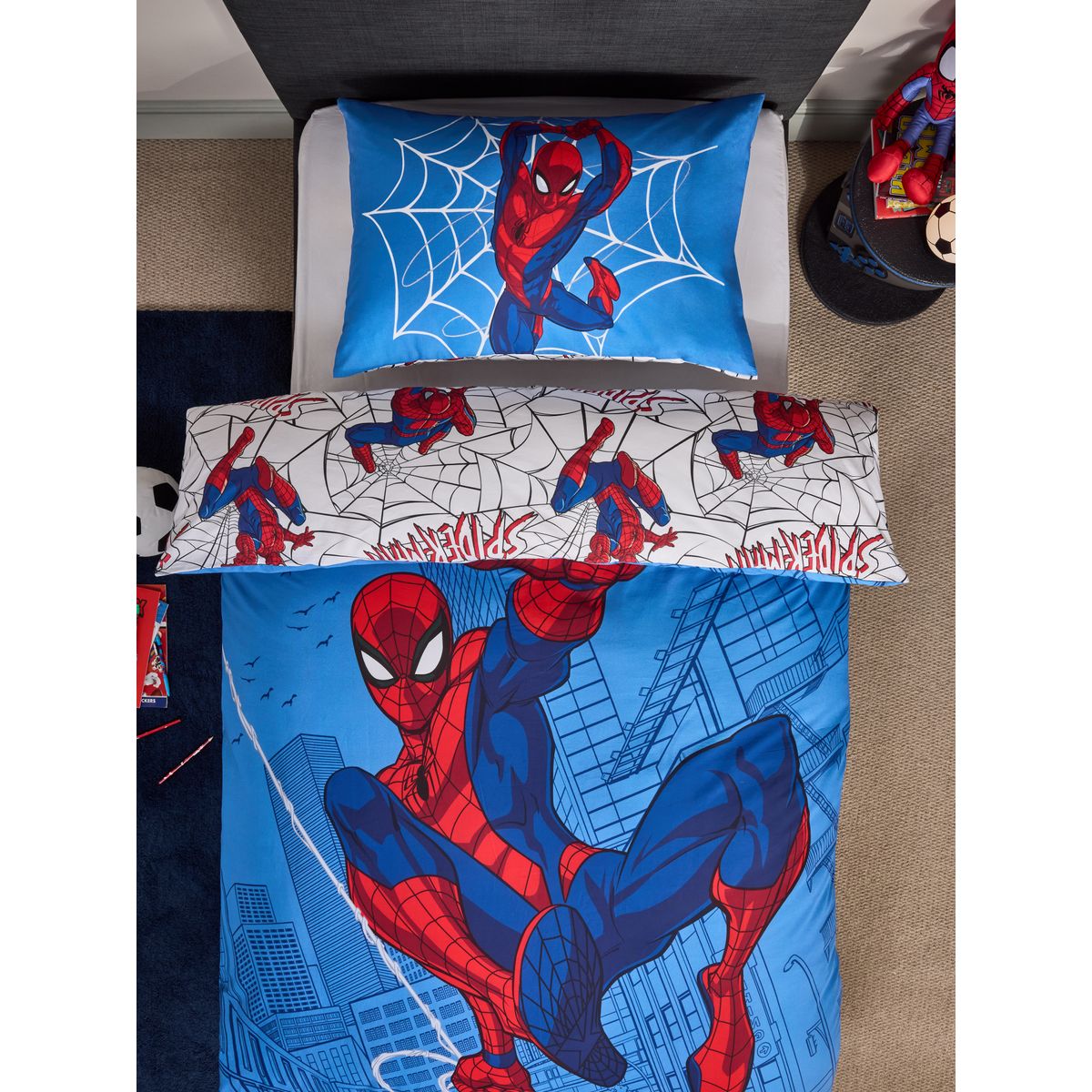 Housse de couette et taie oreiller spiderman bleu, NEXT
