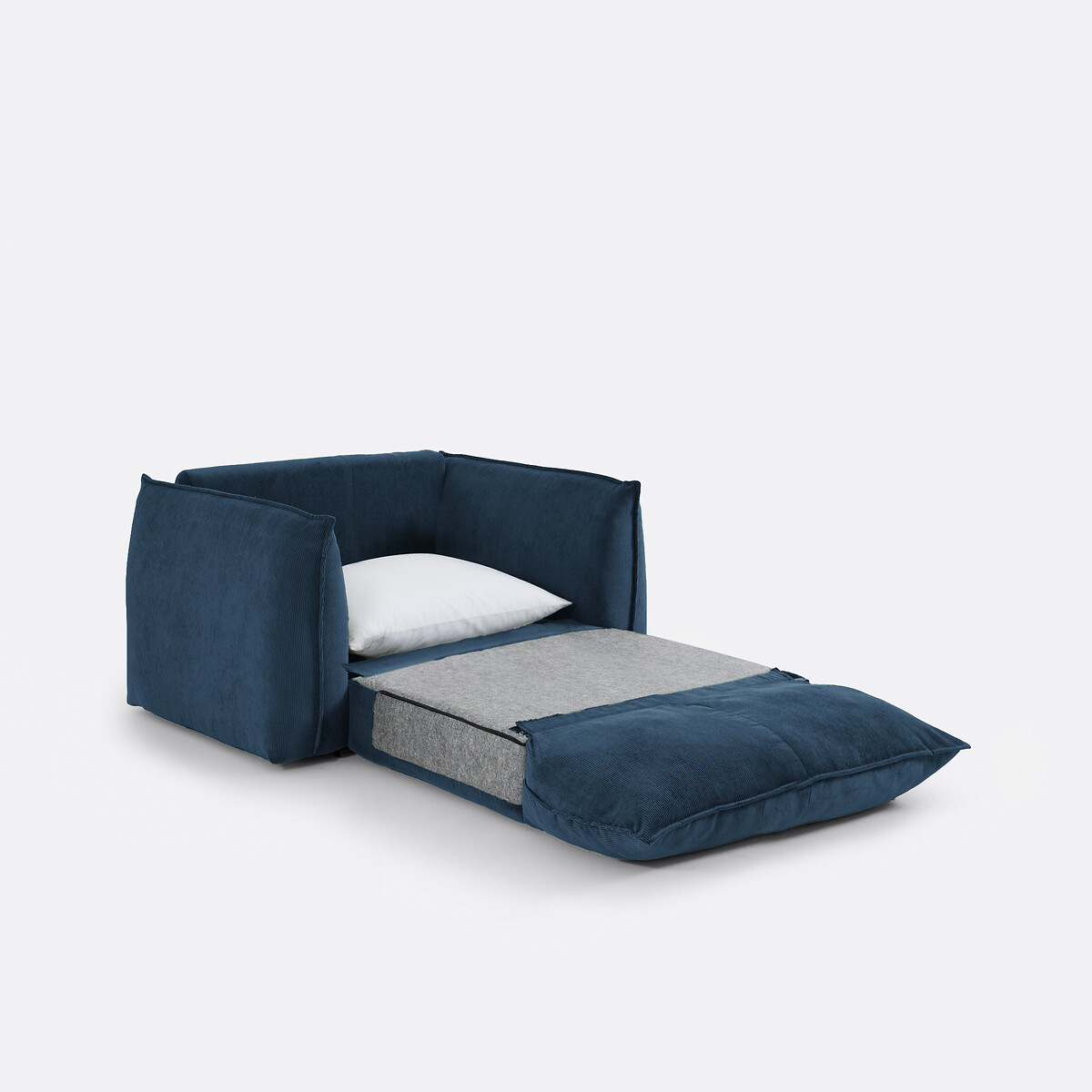 Fauteuil droit convertible, 1 place, en velours côtelé fines côtes, TIKI bleu, LA REDOUTE INTERIEURS