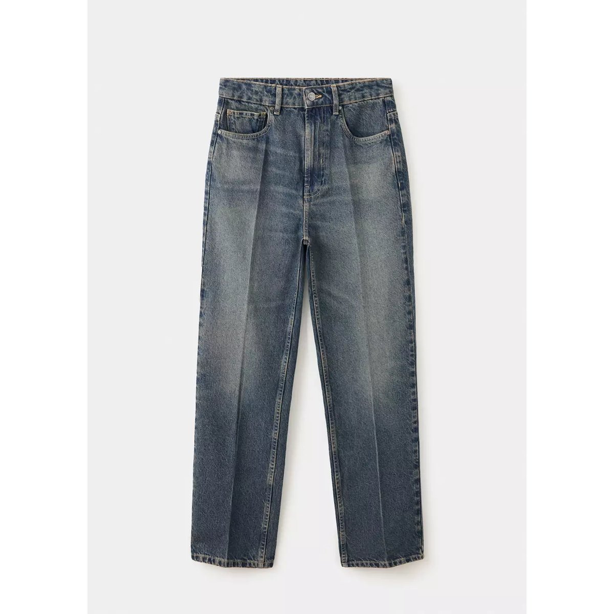 Jean droit taille haute bleu foncé vintage, MANGO