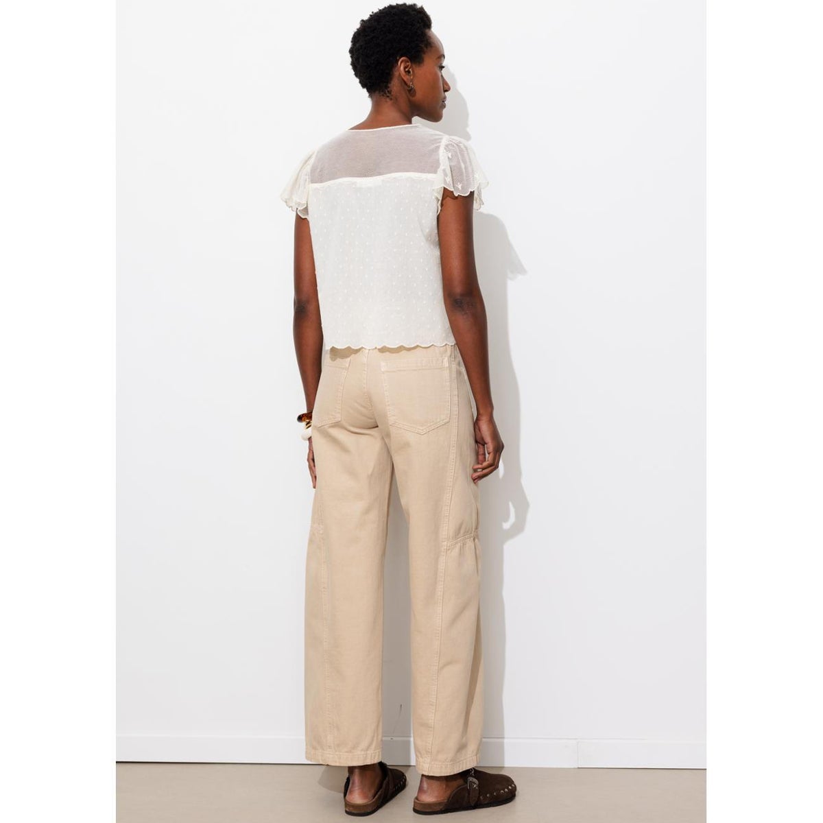 Pantalon large à oeillets beige, PROMOD