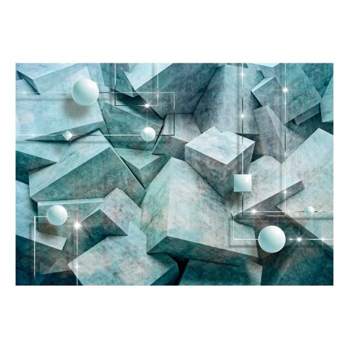 Papier peint intissé panoramique 3D et Perspective Concrete Cubes (Green) gris / argent, EDEN