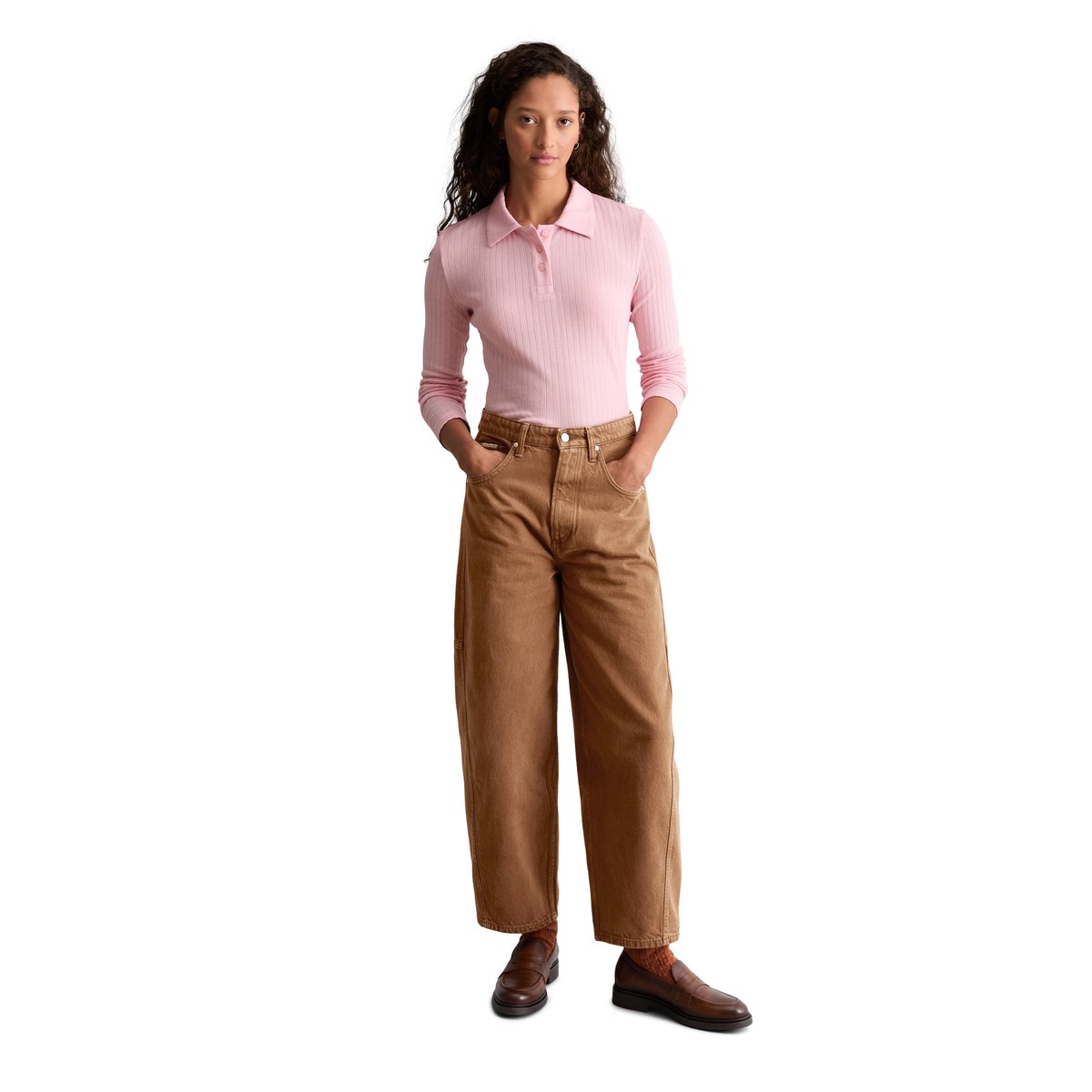 Polo slim en jersey ajouré à côtes rose bonbon, MARC O’POLO DENIM