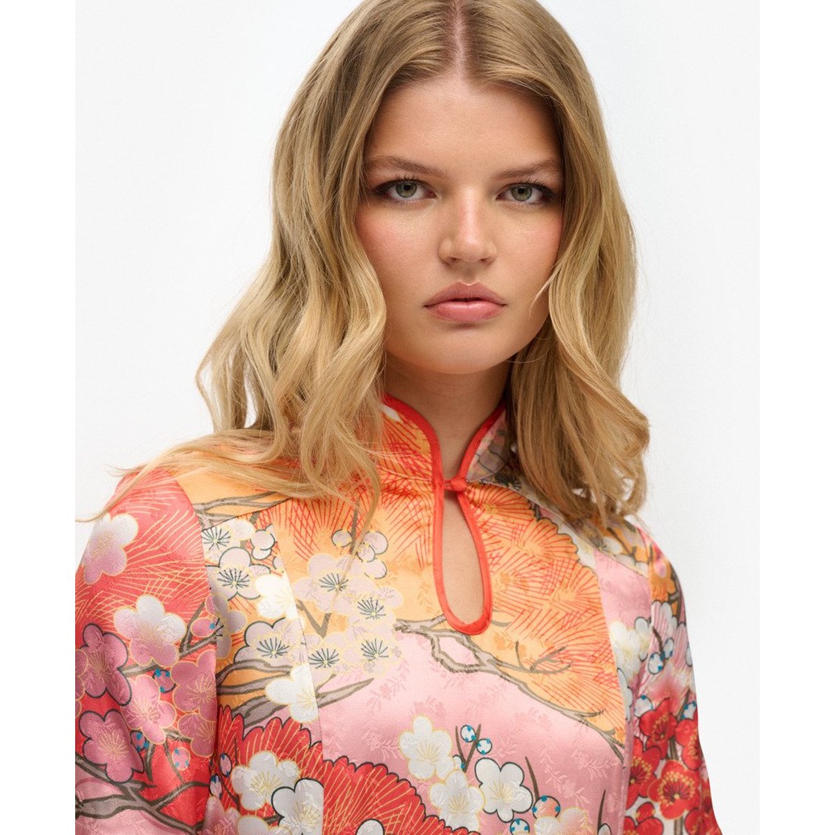 Robe courte en jacquard à col Mao corail kam, SUPERDRY