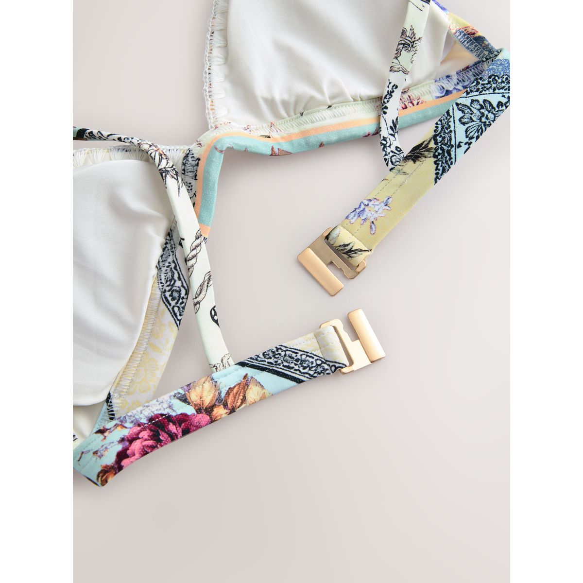 Haut de bikini triangle en point surjet crème/jaune vintage floral, NEXT