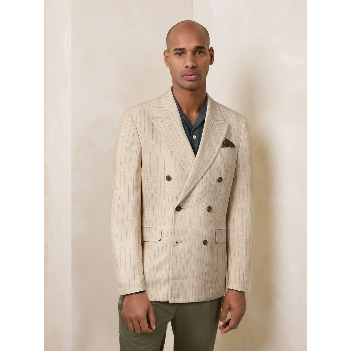 Blazer croisé en lin mélangé rayé n. premium naturel, NEXT