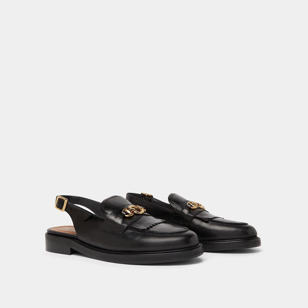 Mocassins slingback, em pele, Delphy preto , JONAK