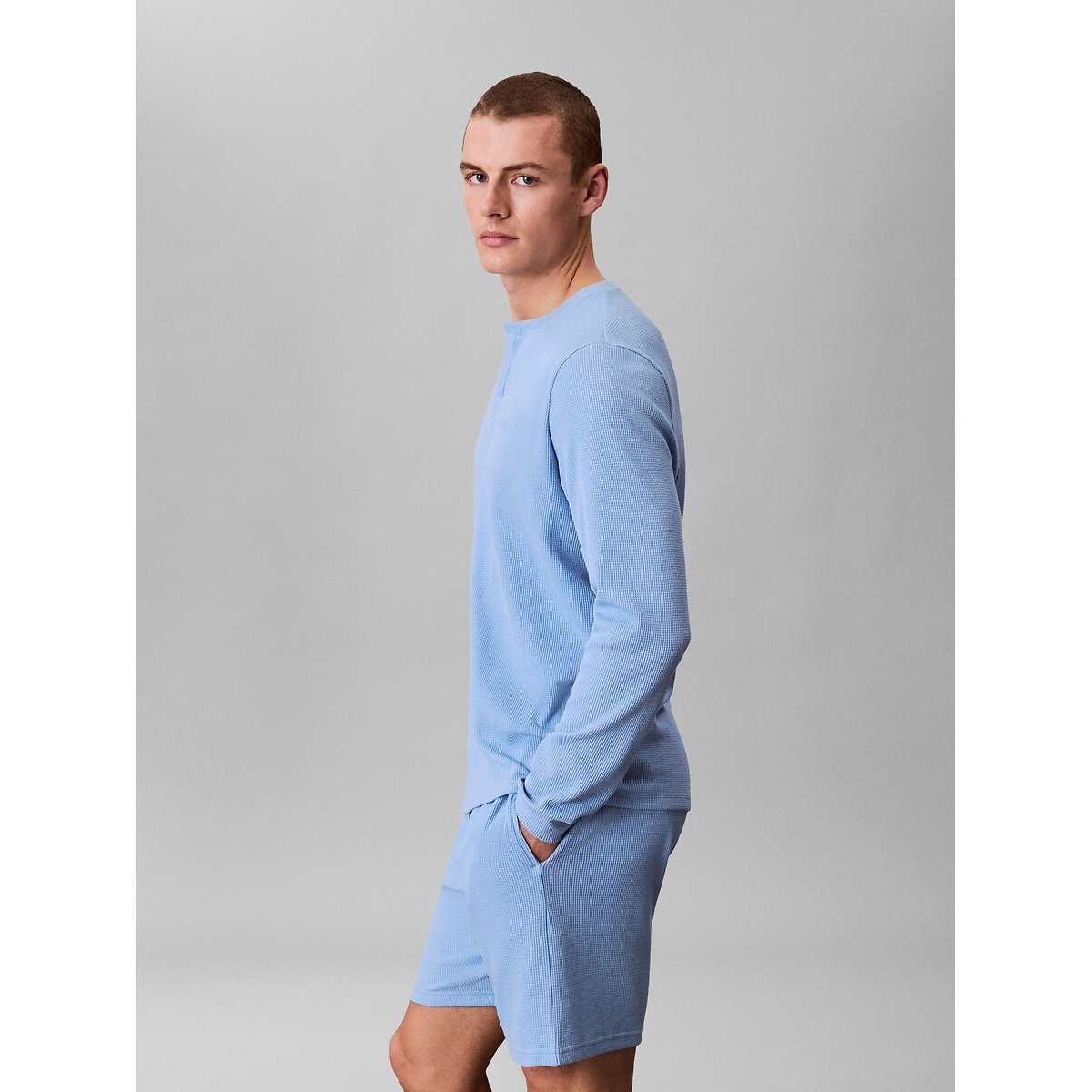 Camiseta de pijama de tejido gofrado azul , CALVIN KLEIN UNDERWEAR