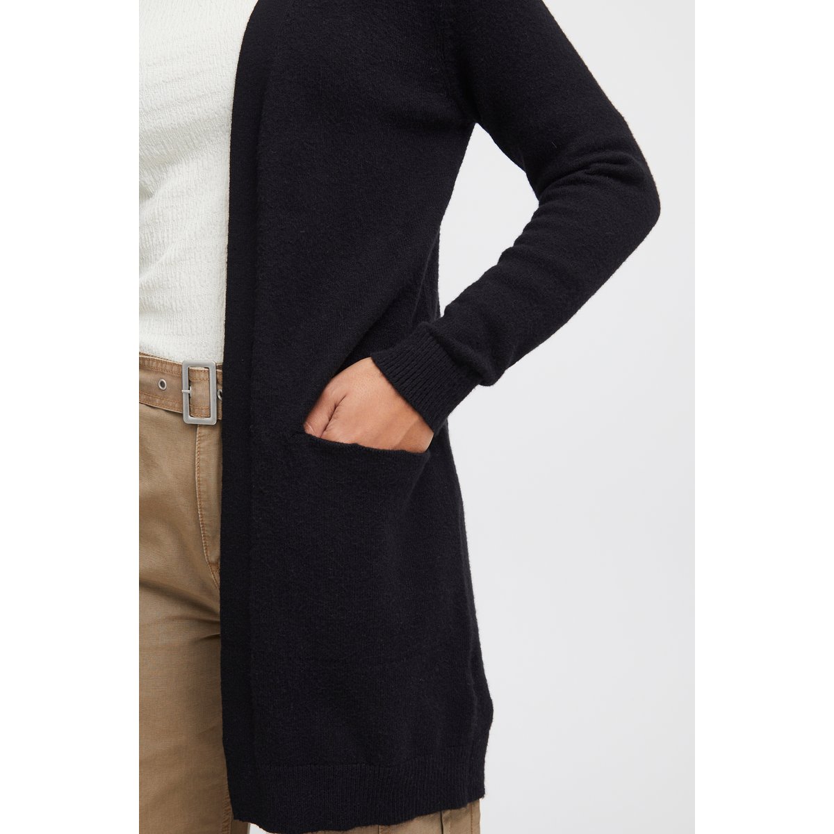 Cardigan en maille, manches longues, col ouvert, 2 poches noir, B.YOUNG