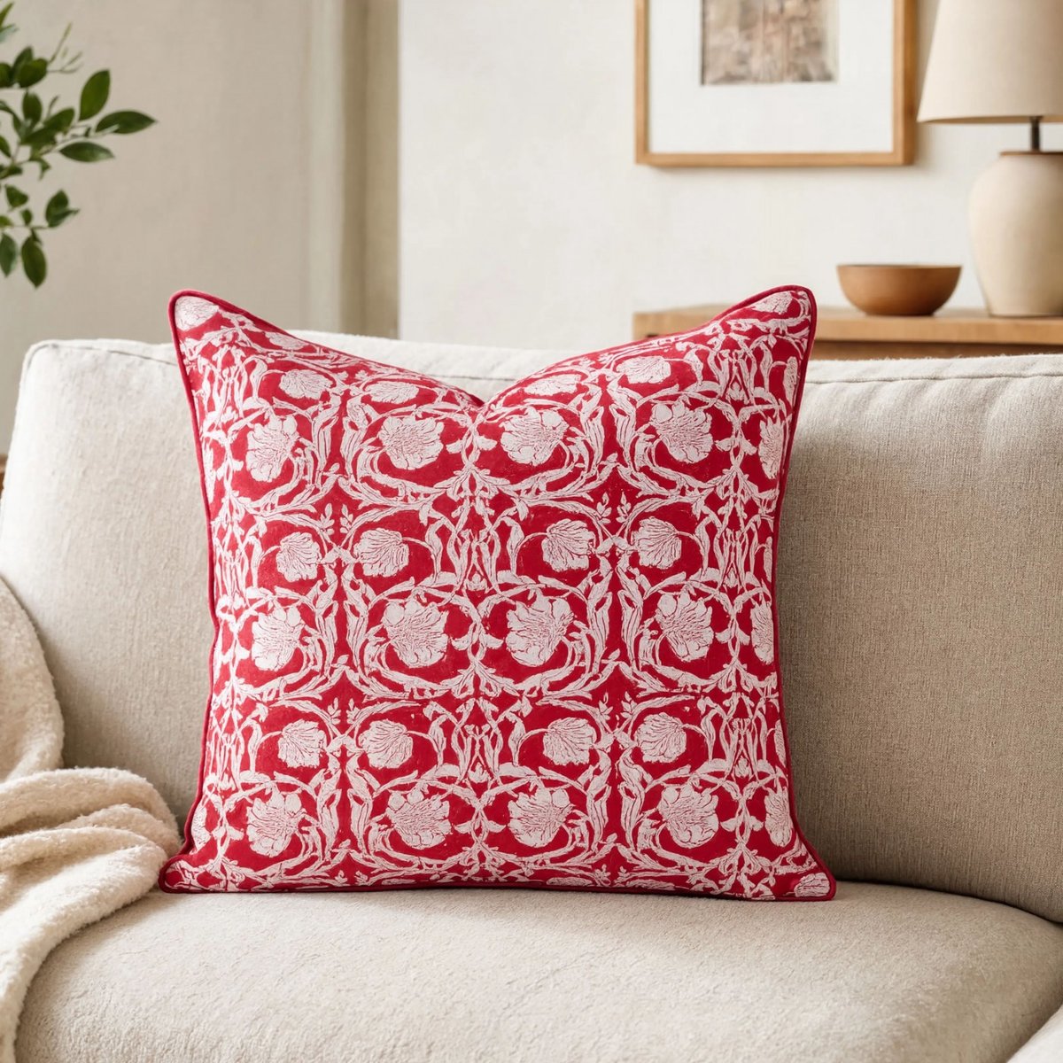 Housse de coussin Rosali rouge, blanc, ARCHIV
