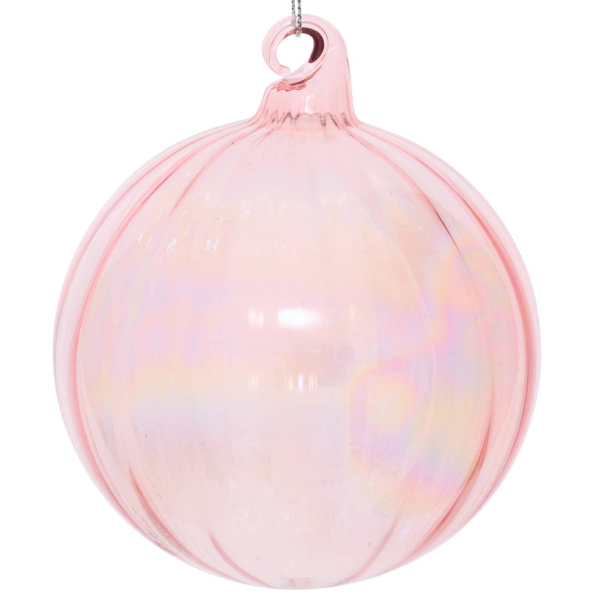 Boule de Noël en verre striée rose D. 100 mm rose, FEERIC LIGHTS & CHRISTMAS