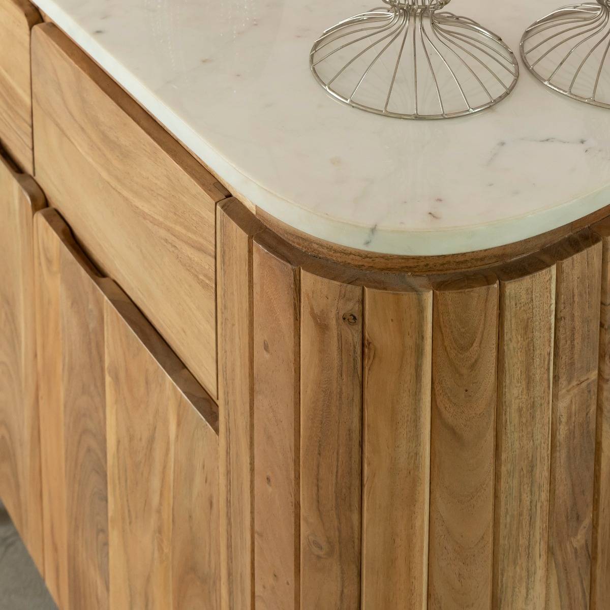 Buffet en bois d'acacia et marbre RICK bois clair, MADE IN MEUBLES 
