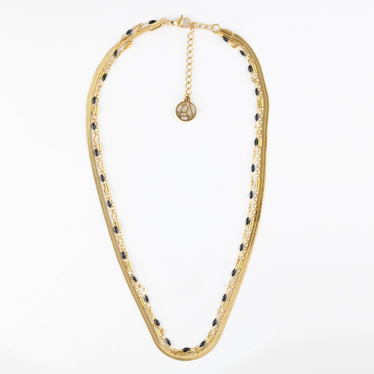 Collier chaîne 3 rangs acier inoxydable et époxy noir doré, BALABOOSTE