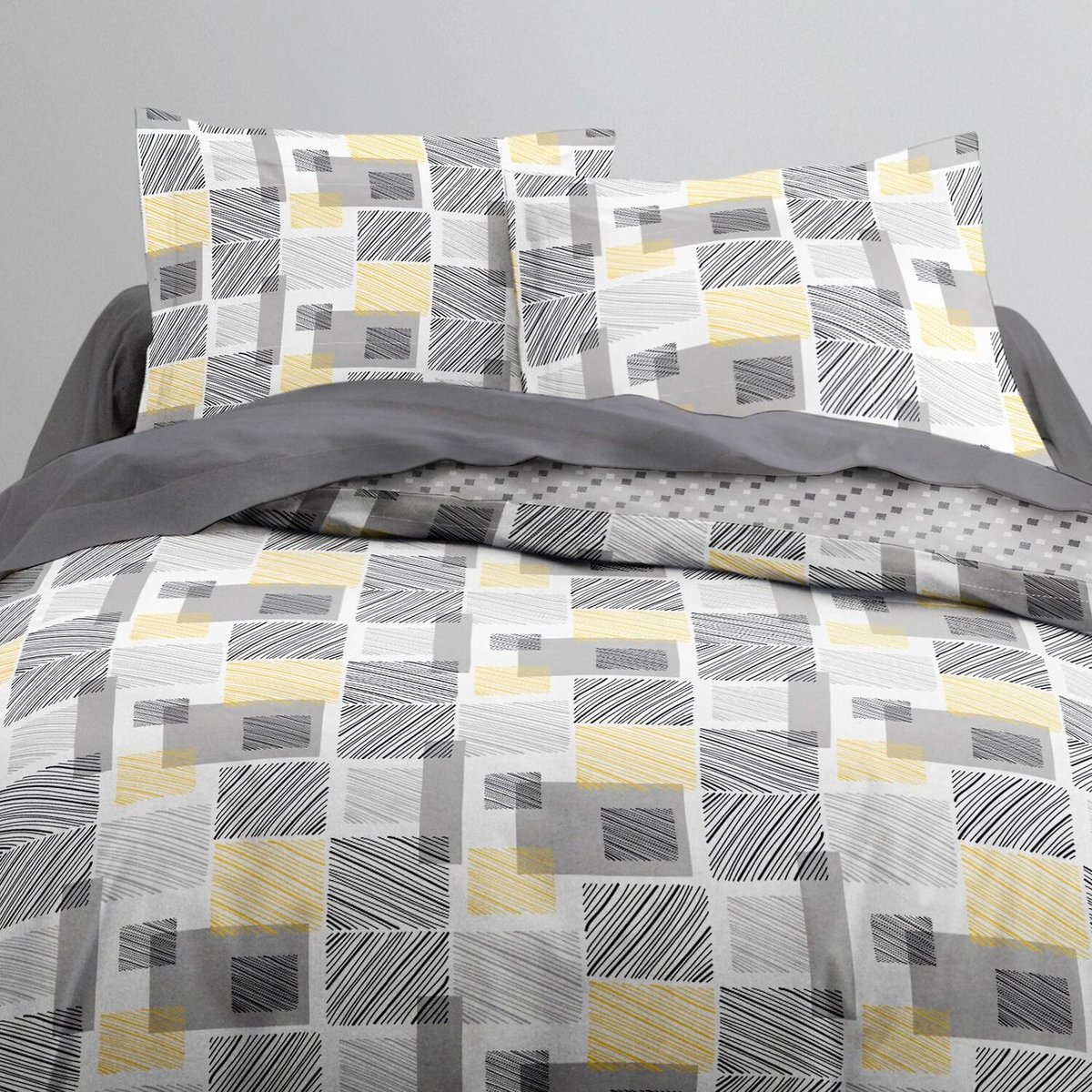 housse de couette avec taie(s) en coton, GRAPHG gris, C DESIGN HOME TEXTILE
