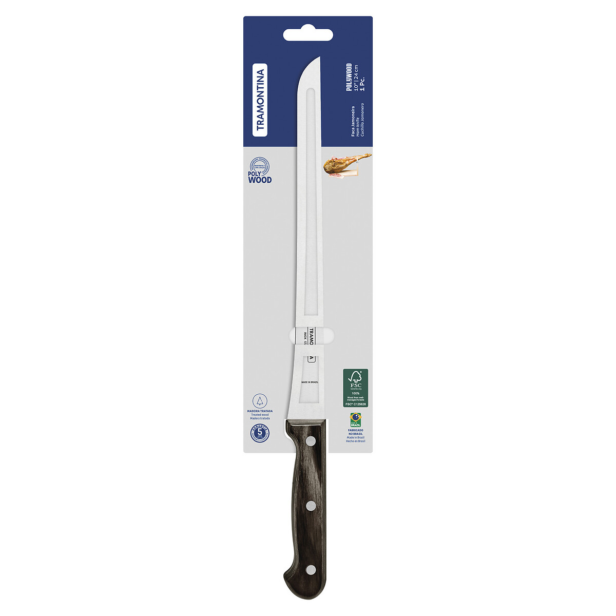 Faca para Fiambres Polywood 10",Tramontina madeira, TRAMONTINA
