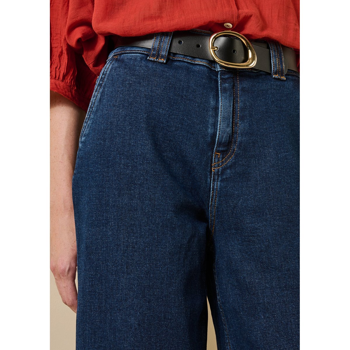 Jean droit taille haute en coton biologique brut, LA FEE MARABOUTEE