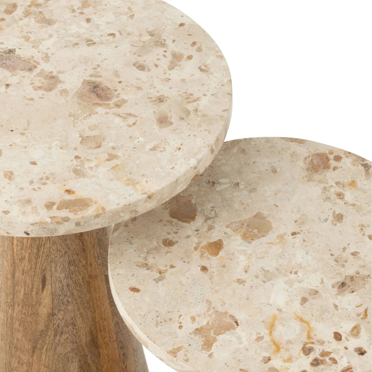Tables basses en marbre beige et pied bois D35 (set de 2) - ASO beige, HELLIN, DEPUIS 1862