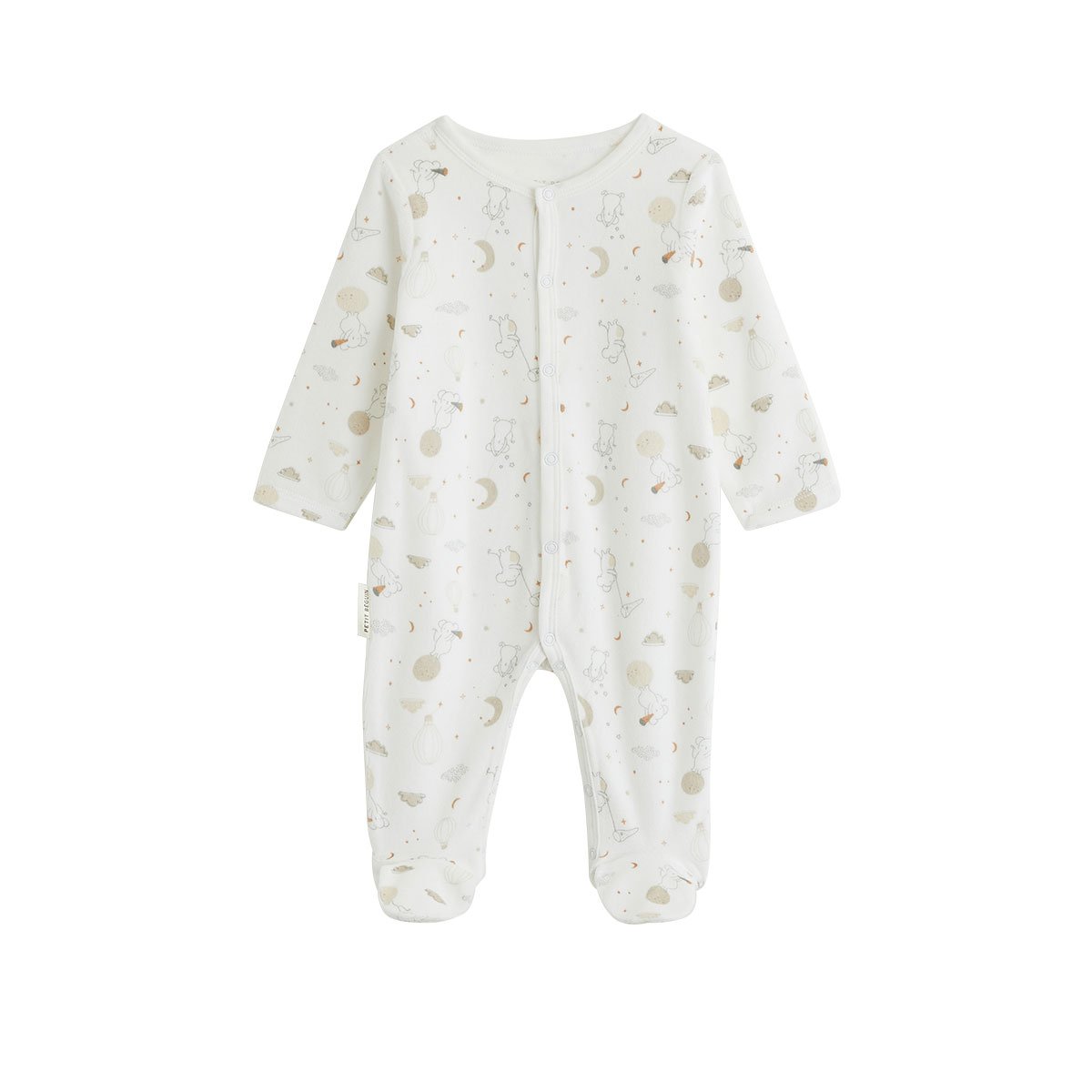 Pyjama bébé en velours Eliah ecru, PETIT BEGUIN