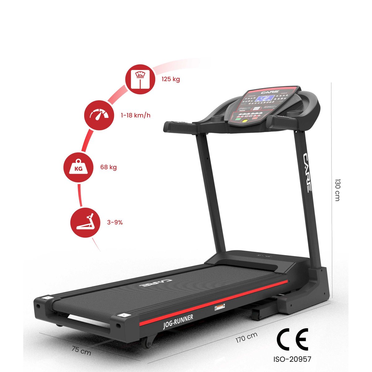Tapis de course connecté - 18km/h - CARE - JOG RUNNER - KINOMAP noir, CARE FITNESS