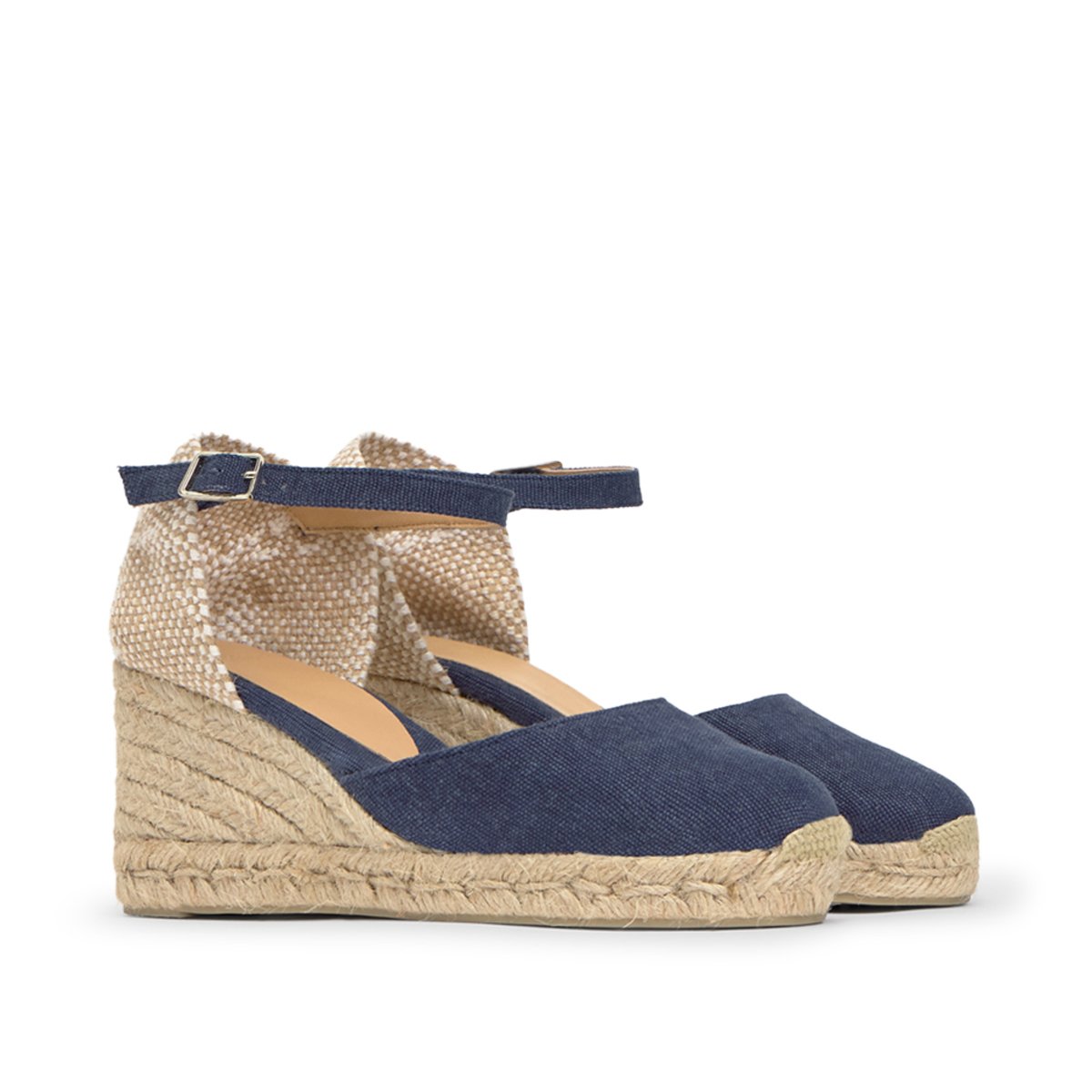 Espadrilles compensées à bride cheville et talon tressé CAROL PLATFORM bleu, CASTANER