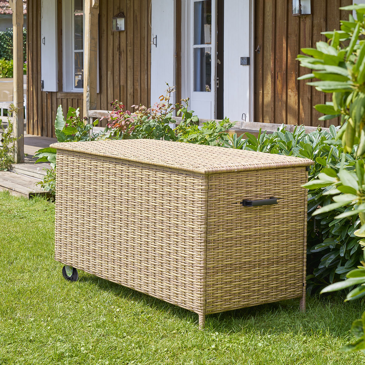 Coffre de rangement 600L en résine tressée BAYANA savana, HESPERIDE