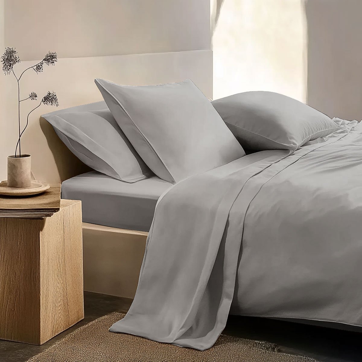 Lot de 2 taies d'oreiller Percale de coton thermorégulée gris clair, DODO