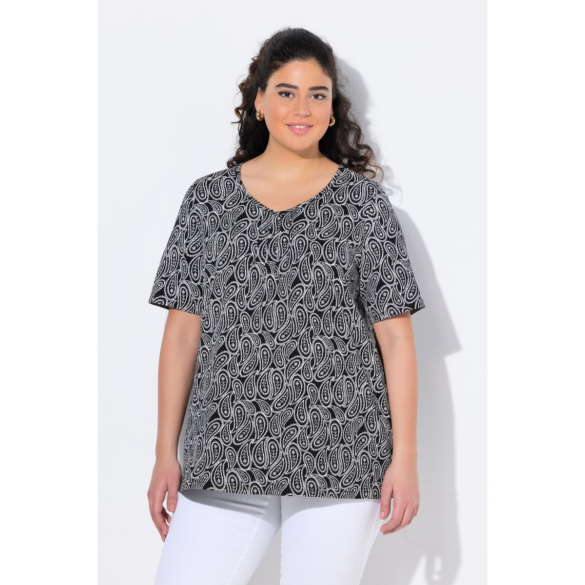 T-shirt avec plis fantaisie noir, ULLA POPKEN