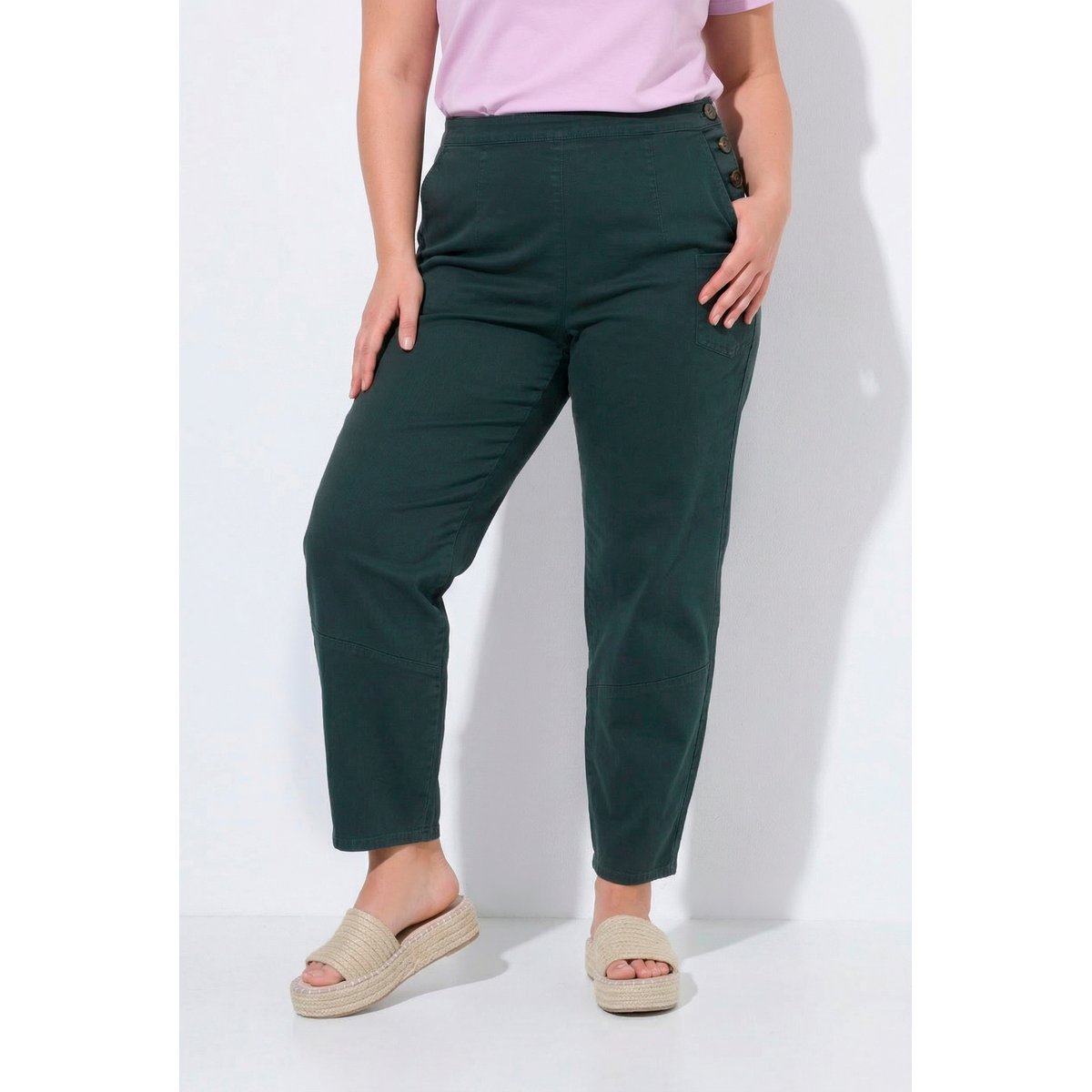 Pantalon Barrel en coton bio kaki, ULLA POPKEN