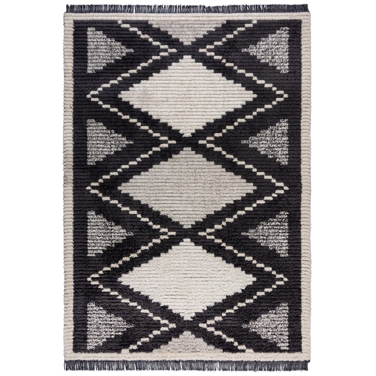 Tapis salon et chambre style berbère CHESS gris, NOVATREND