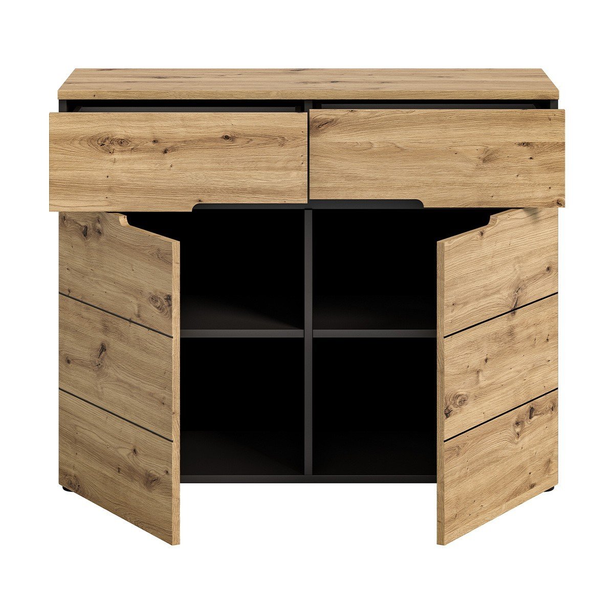 Commode 2 portes et 2 tiroirs L100 cm - CANU bois clair, CALICOSY