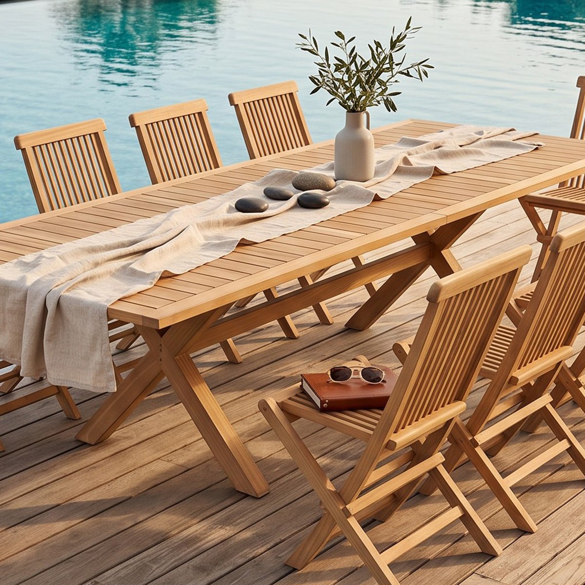 Salon de jardin en teck massif Malibu, 10 places naturel, TECK ATTITUDE