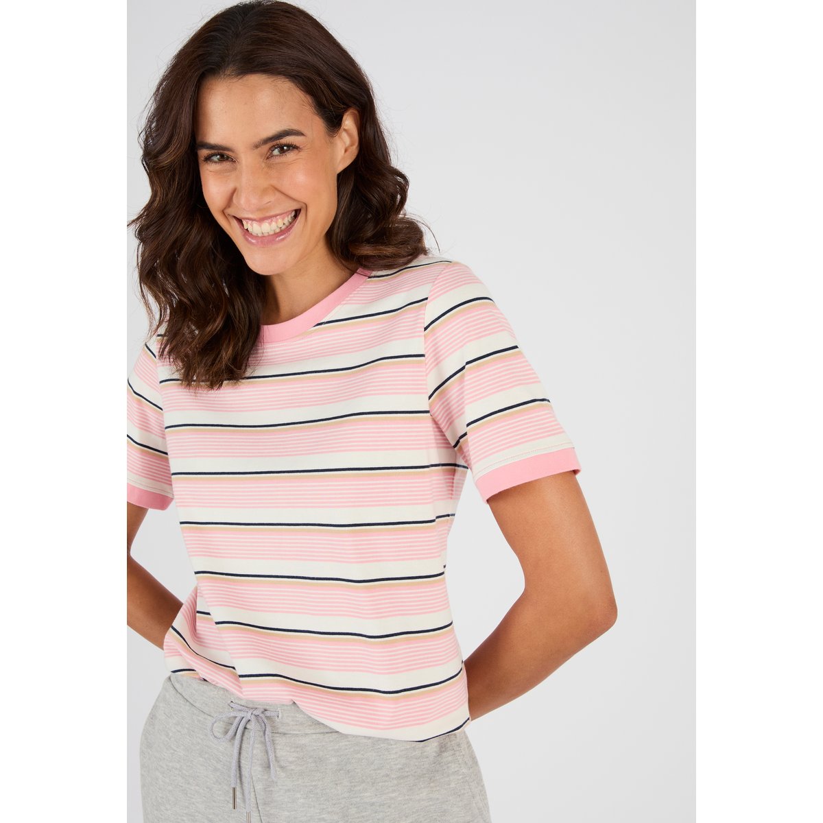 T-shirt rayé en pur coton rose rayé, DAMART