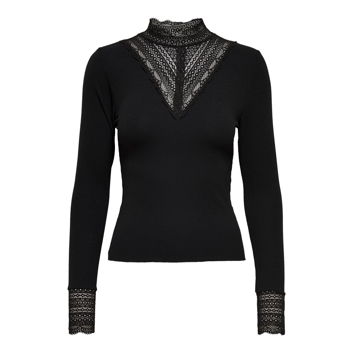Tshirt manches longues, col en dentelle noir, ONLY