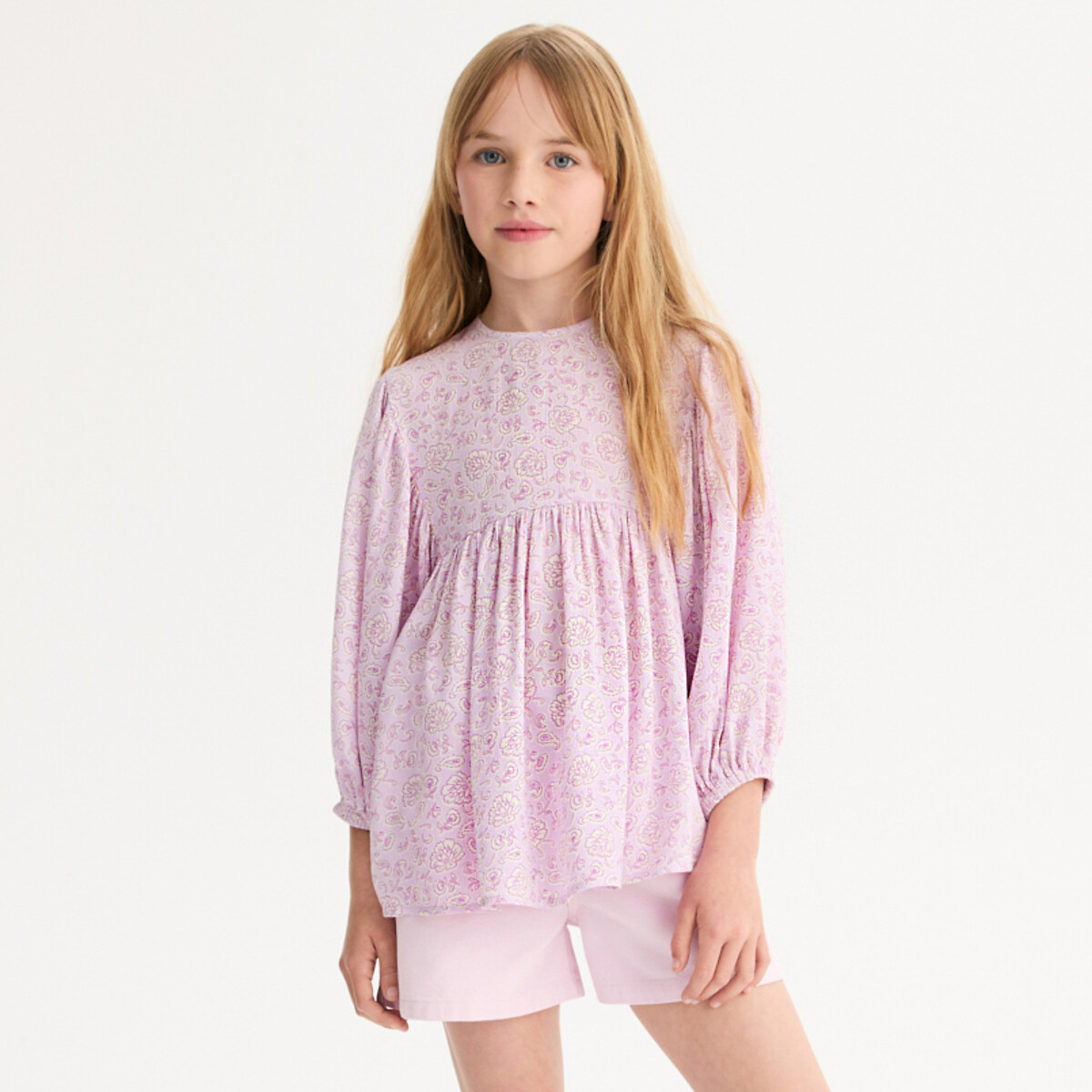 Printed Short Sleeve Blouse mauve print, LA REDOUTE COLLECTIONS