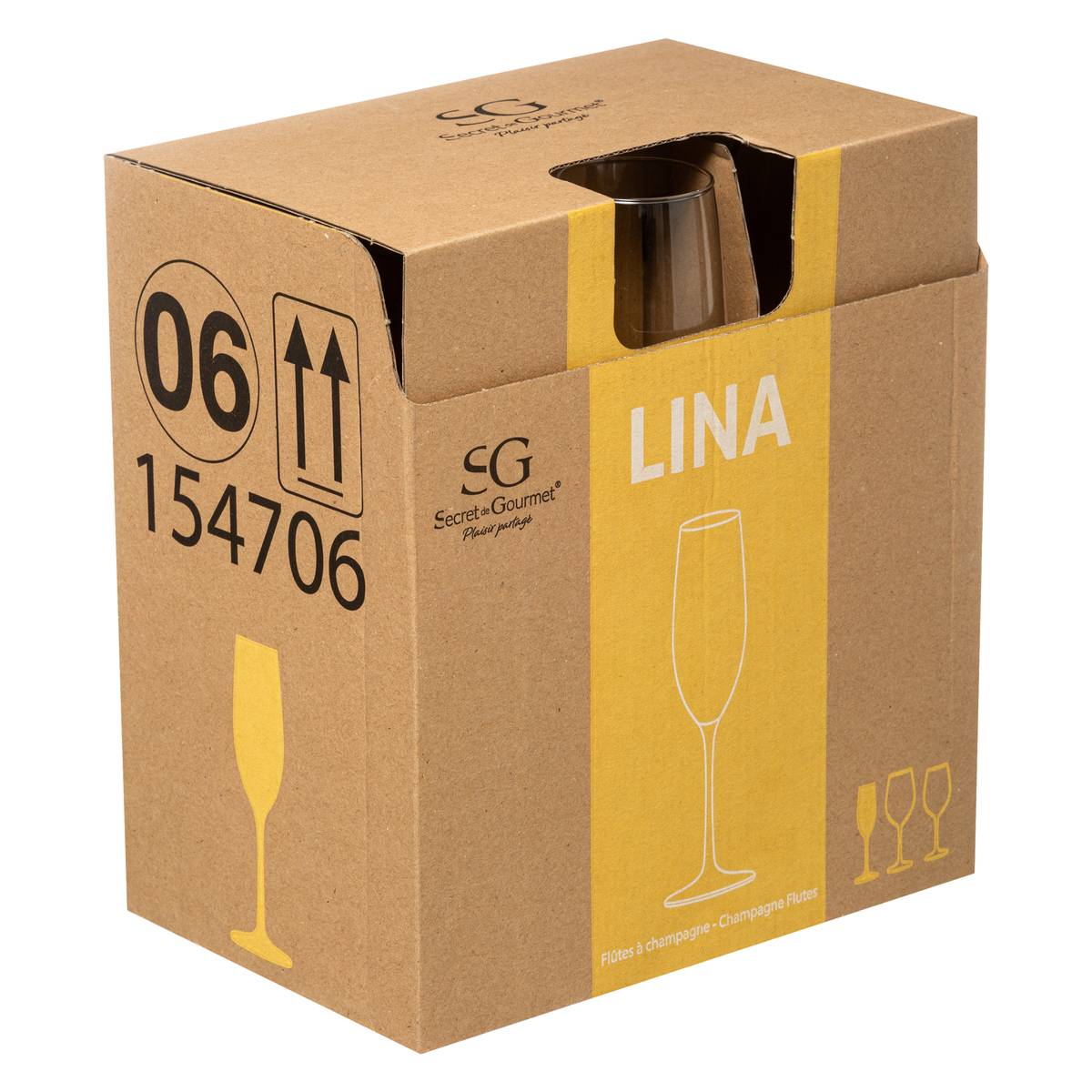 Lot de 6 flûtes à champagne en verre 21 cl LINA transparent, SECRET DE GOURMET