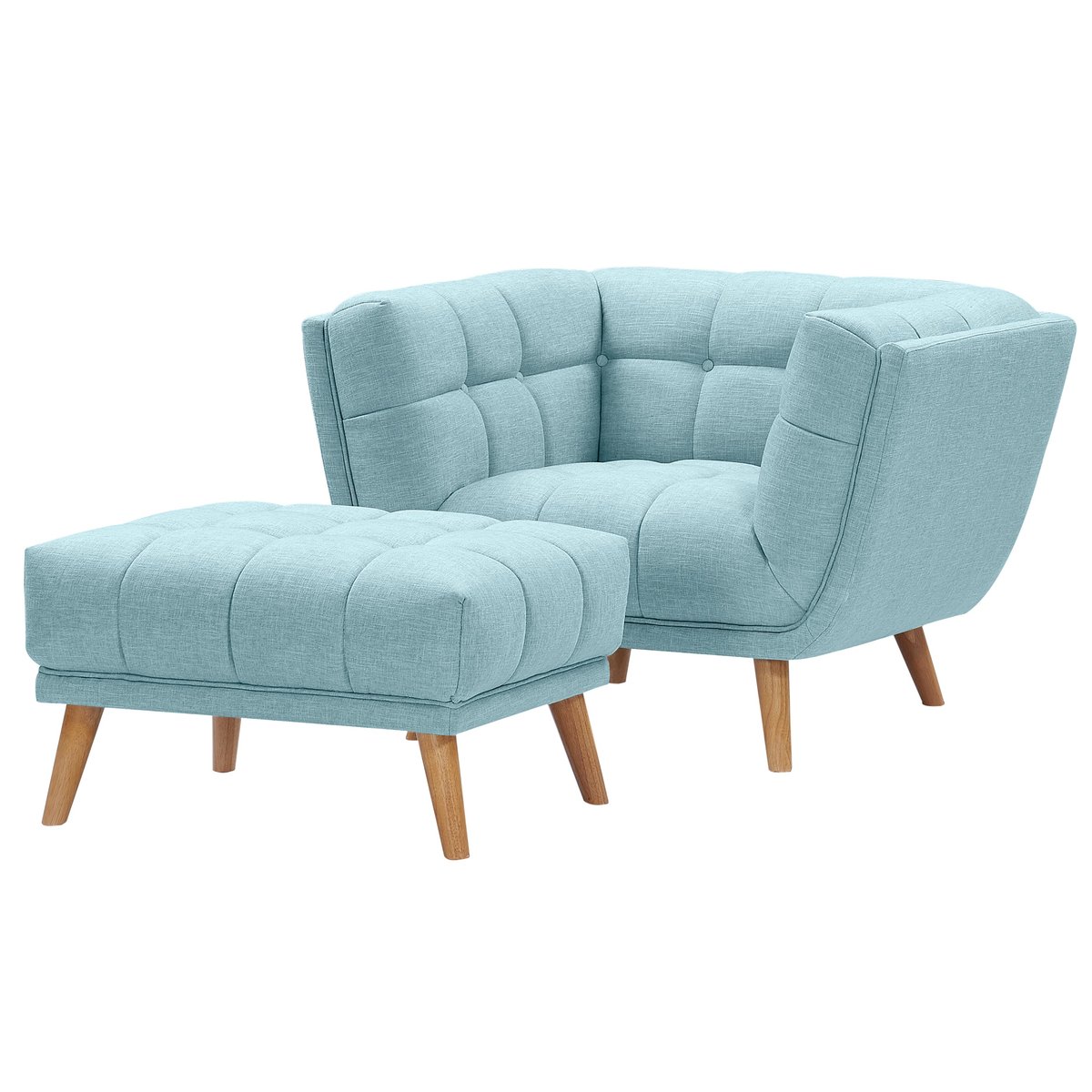 Fauteuil capitonné en tissu - CARMEN bleu clair, MAISON PAVANE