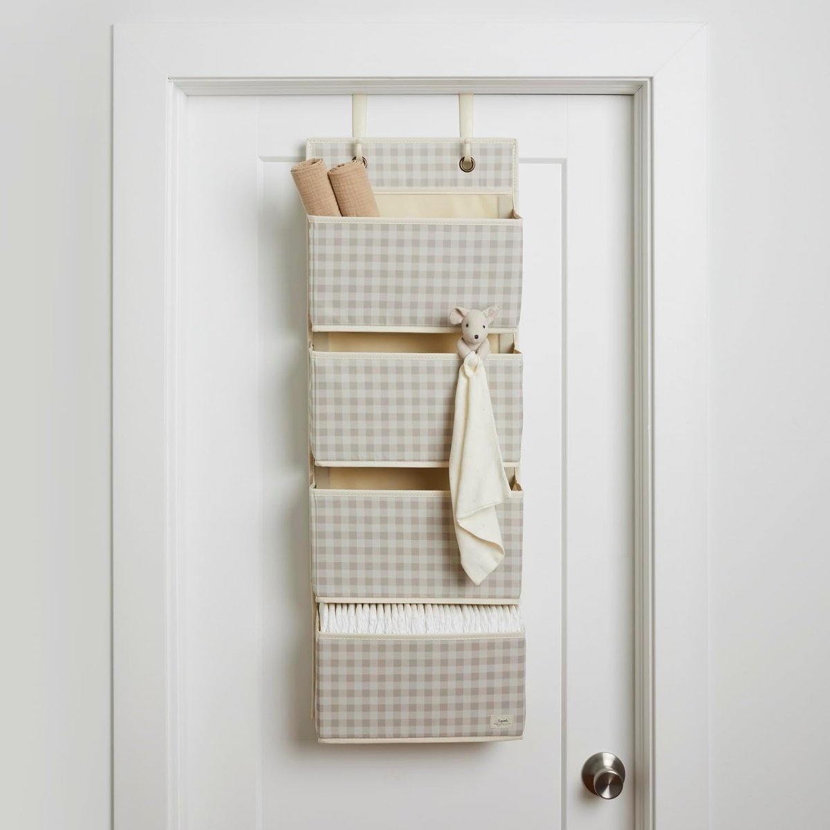 Rangement mural en tissu recyclé vichy beige, 3 SPROUTS