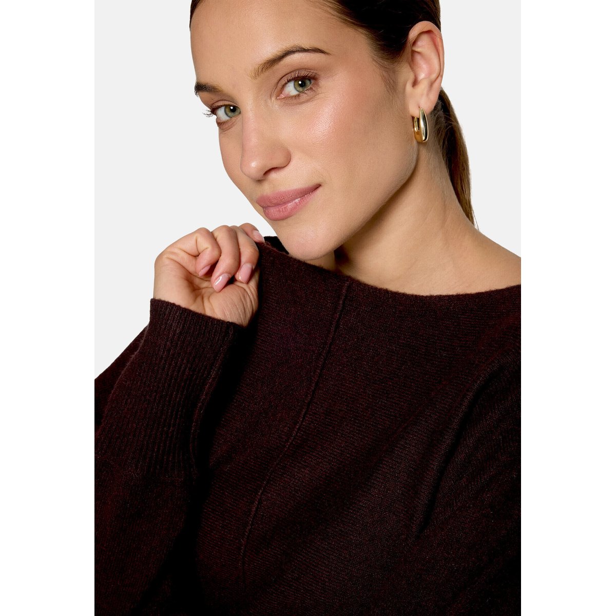 Pull-over en maille à manches chauve-souris dark brown melange, ZERO