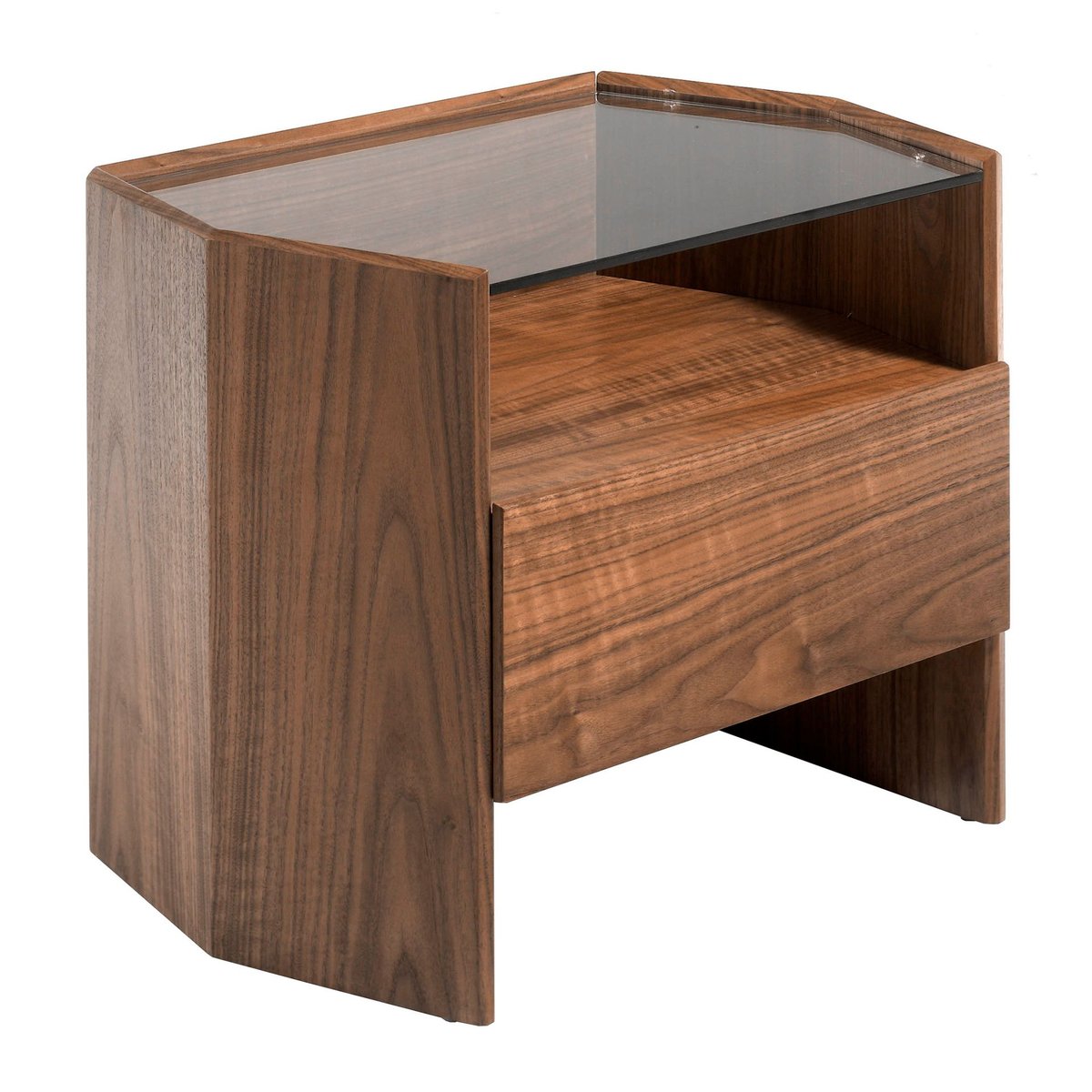 Table de chevet en noyer avec plateau en verre trempé verre | noyer, ANGEL CERDA