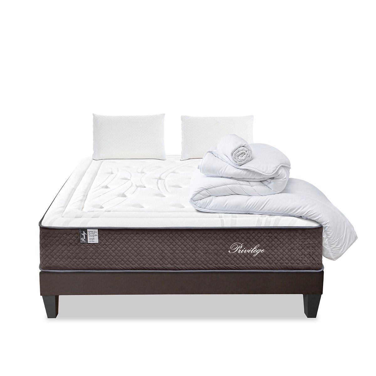 Pack Privilège 90x190 cm Matelas Ressorts + Sommier Bois + Accessoires blanc, BELLECOUR